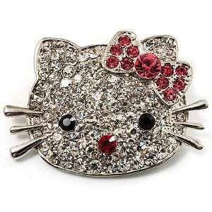  Cute Dazzling Kitten With Pink Bow Brooch (Silver Tone 