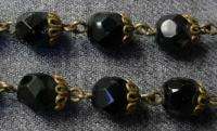 ANTIQUE FACETED BLACK CLEAR CRYSTAL GOLD FILLED ROSARY  
