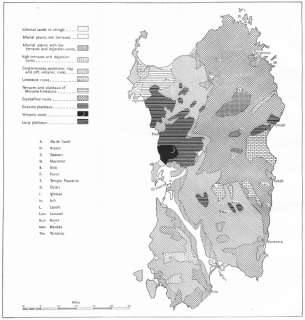 ITALY Sardinia Landform types of, 1945 map  