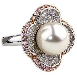   Flower Pave Pink Sapphire & Pearl 925 Ring Size 5.5: Everything Else