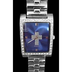  Iced Bling Cross Square Watch, Blue 