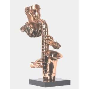 Saxophone Player with Marble Base Statue   Pewter Finish