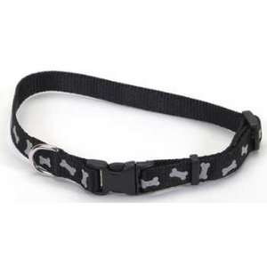  Reflective Dog Collar   28 in. Black w/ Bones with a Width 