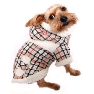   Classic Checkered Fur Dog Coat   Color Beige, Size M