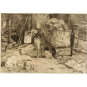 Hand Made Oil Reproduction   Julian Alden Weir   24 x 16 inches   Dogs 