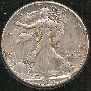 1941 D VF XF Walking Liberty Half Dollar #1 (cleaned, brushed)  