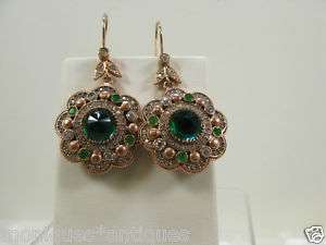 Green & Clear Paste Stone Rosegold Vermeil Earrings  