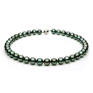 Peacock Tahitian Cultured Pearl Necklace   10 11mm, AAA Quality, Solid 