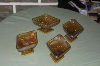 CARNIVAL GLASS TRIANGLE BOWLS DEEP IRIDESCENT GOLD RAISED DESIGN 