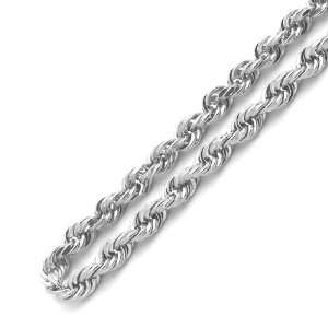  14K White Gold 3mm Rope Chain Necklace 24 Jewelry