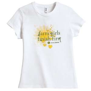  John Deere Junior Cut Farm Girls Finish First T Shirt 
