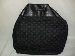 Guess Dena Drawstring Hobo Tote Satchel Handbag Black Denim $118 NWT 