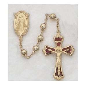  6MM BEAD DIVINE MERCY ROSARY RED GOLD 