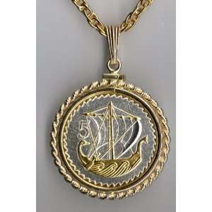   Toned Gold & Silver Cyprus Viking ship , Coin Necklaces Jewelry