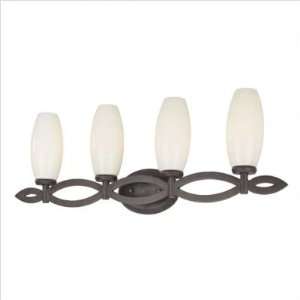   Trio 4 Light Bath Vanity Light in French Iron with White Wave glass