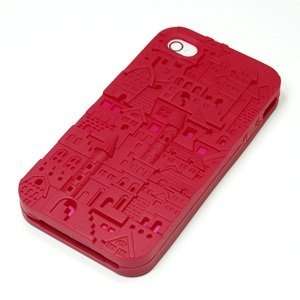 Case Star ® Red 3D Castle Pattern Silicone Skin Case Cover for iPhone 