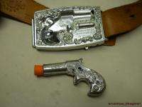 1959 MATTEL DERRINGER CAP GUN BUCKLE W/ SHOOTIN SHELL BELT & HOLSTER 