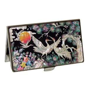  Mother of Pearl Crane and Pine Design Black Business 