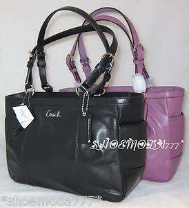328 COACH Gallery Leather East West Tote Bag Sac Handbag Lilac Black 