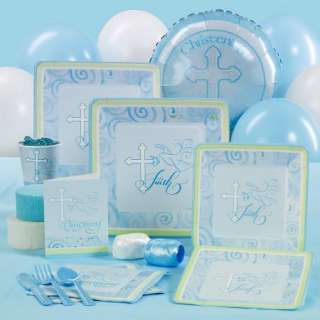  Homes Kits on Faithful Dove Blue Boy Christening Baptism Party Pack Decorations