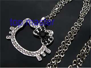 Beautiful hello kitty cat crystal necklace black H35  