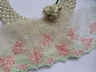 Exquisite Light Green / Pink Embroidered Trims Lace 2 Yard (T140 