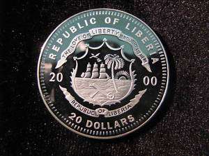 2000 Republic of Liberia Fine Silver 20 Dollars Coin  