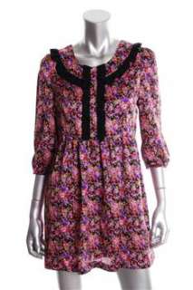Orion NEW Marley Black Versatile Dress Floral Print Ruffled M/L  