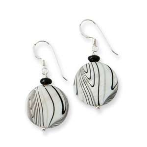    Sterling Silver Black Agate/Mother of Pearl Earrings Jewelry