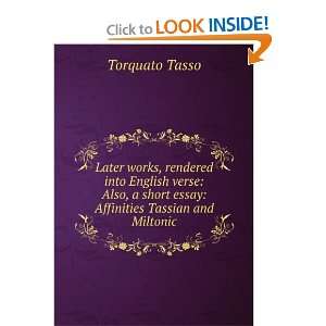   short essay Affinities Tassian and Miltonic Torquato Tasso Books