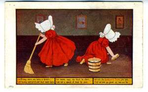 1910 Postcard Sunbonnet Babies Cleaning on Friday  