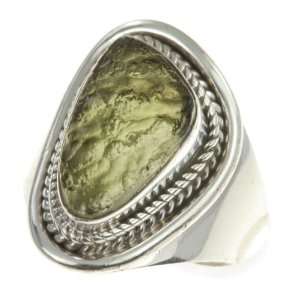   925 Sterling Silver NATURAL MOLDAVITE Ring, Size 7.25, 5.84g Jewelry