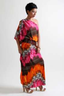 LAST 1   New Toga Saree one shoulder kimono grecian maxi print dress S 