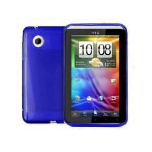     Blue silicone skin case cover with screen protector for Htc flyer