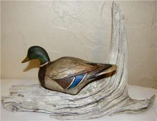   MALLARD DUCK WOOD CARVING SIGNED BUN ILLINOIS RIVER VALLEY CARVER