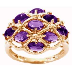 14K Yellow Gold Cabochon Oval Gemstone Cluster Ring Amethyst/Cabochon 
