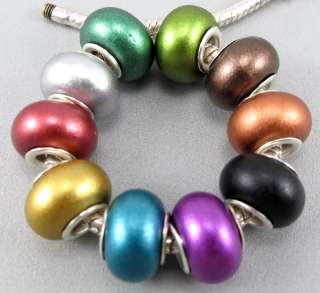 Wholesale 100pcs Silver Core Soild Acrylic Beads Fit Charm Bracelet 