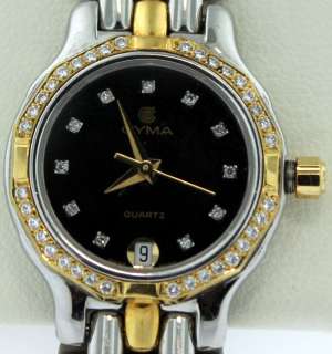 Cyma Ladies Wrist Watch 18k Gold & Stainless & Diamonds Model 610 102 
