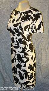 Dress, Maggy London, 100% Silk Ivory Black Big Floral Print Cap 