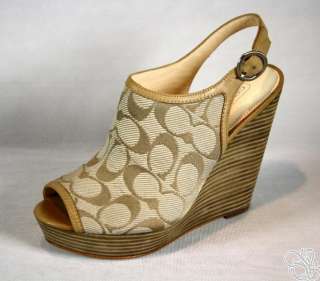 COACH Janet Signature Burnished Light Khaki / Sand Wedge Heels Shoes 
