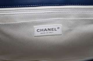 Chanel Maxi Jumbo Marine Blue In Business Patent Vinyl Shoulder Bag 