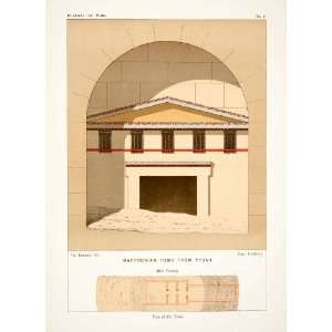   Macedonian Tomb Pydna Greece Blueprint Art   Original Chromolithograph