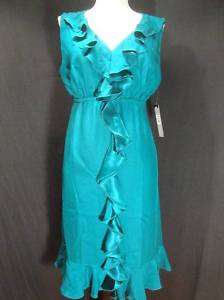 Tahari Levine Silk Teal Flutter dress NWT Sz 6  