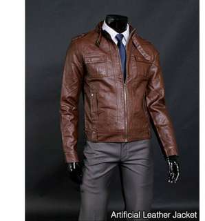 High Qulity Brown Mens Rider Leather Jacket US Size L  