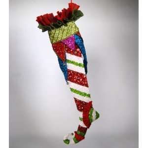 Katherines Collection Red green beaded long leg Christmas stocking