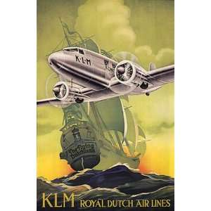 KLM ROYAL DUTCH AIR LINES AIRPLANE SHIP SMALL VINTAGE POSTER CANVAS 