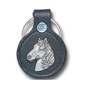  Small Leather & Pewter Key Ring   Horse Head