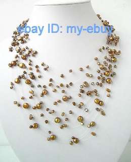 21ROWS Floating Illusion Coffee Baroque Pearl Necklace  