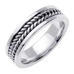   white Gold comfort fit Double Rope Braided Mens Wedding Band: Jewelry