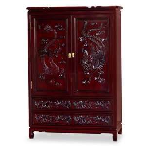   Rosewood Dragon & Phoenix Design Armoire   Dark Cherry: Home & Kitchen